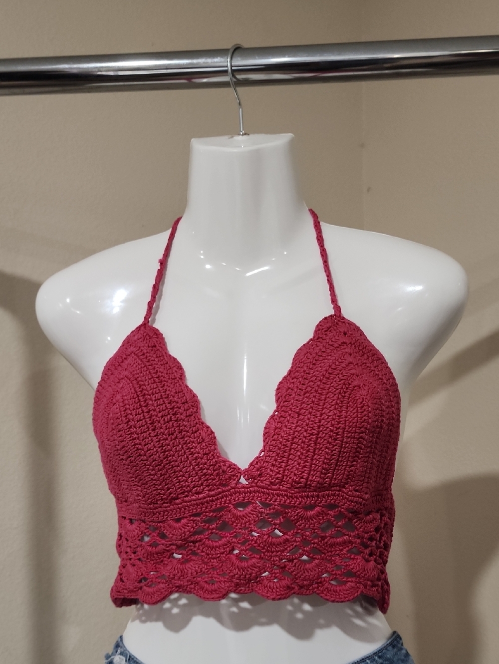Crochet Halter Top in Deep Pink